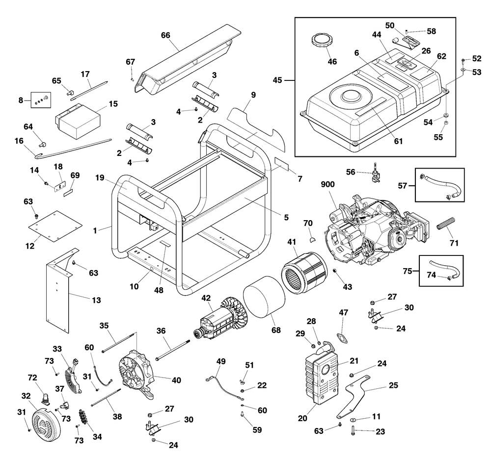 Main Unit Diagram and Parts List for 030740-00  Briggs and Stratton Generator